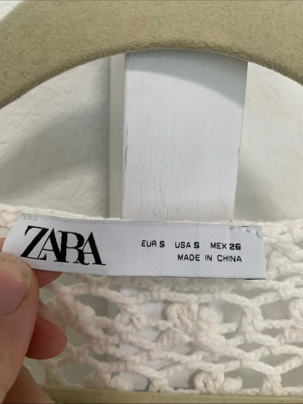 Zara White Crochet Open-Weave Long Sleeve Crop Top